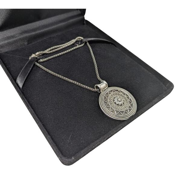 Italian 925 Sterling Silver Mandala Pendant Necklace 22” Boho Statement Milor - Picture 2 of 5